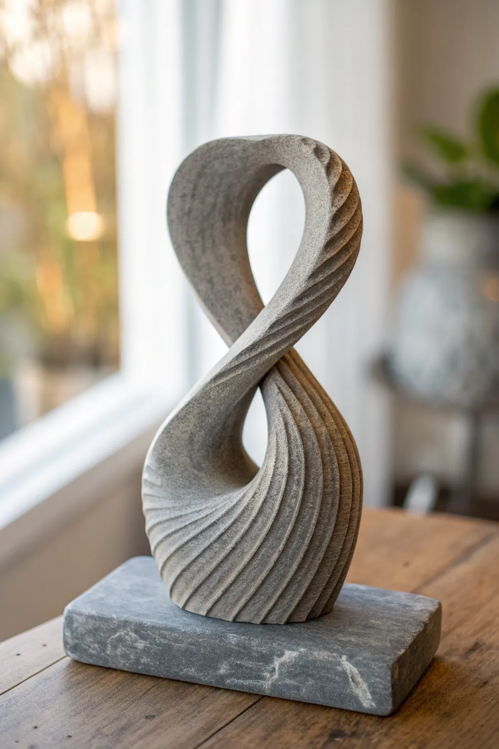 Matte charcoal twisted anatomy sculpture, a grunge clay desk accent with minimalist Scandinavian calm