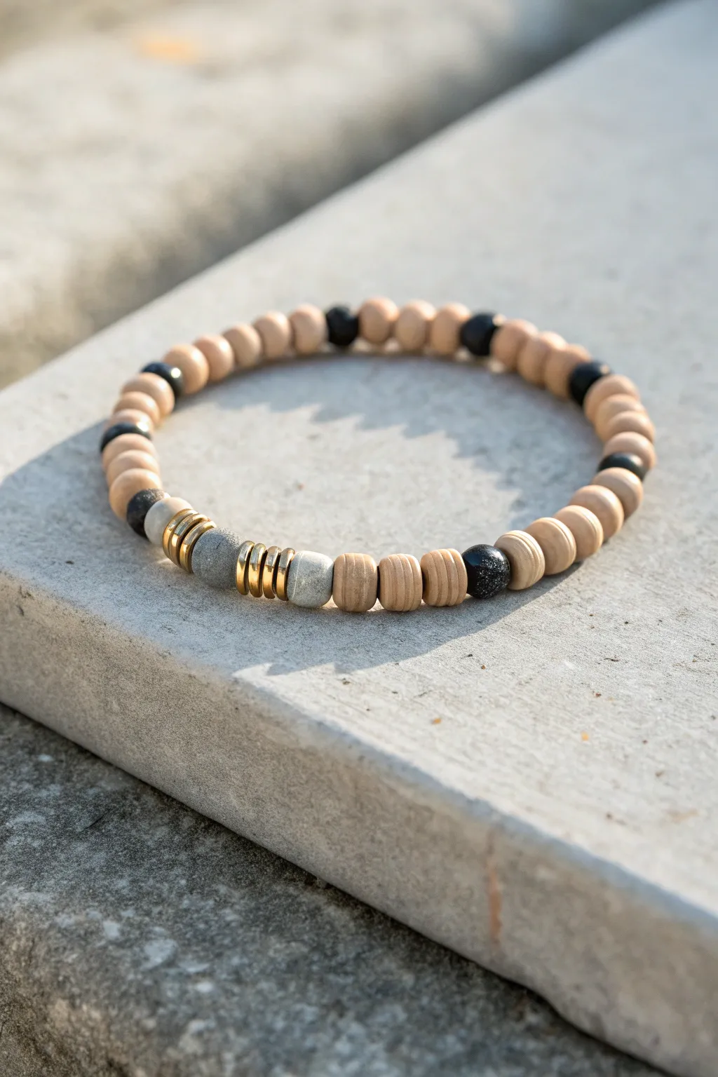 Structured mens clay bead bracelet with square spacers for a clean geometric finish