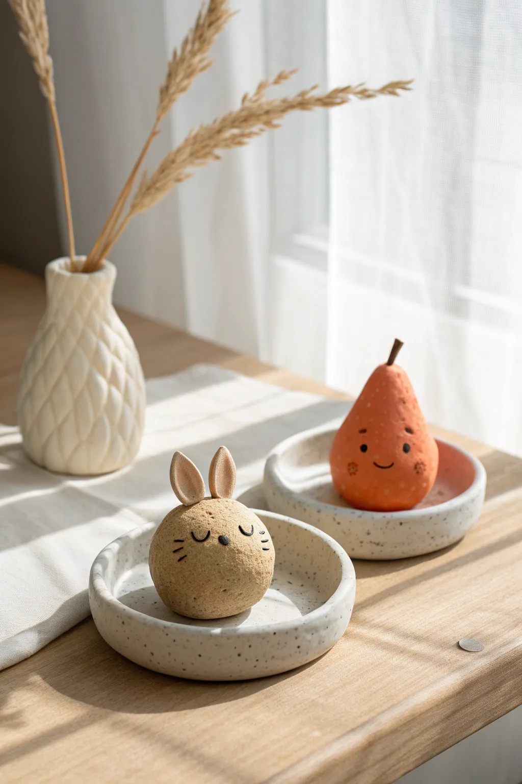 Blind sculpt date idea: two goofy mini clay pals on a simple tray, ready for the reveal.