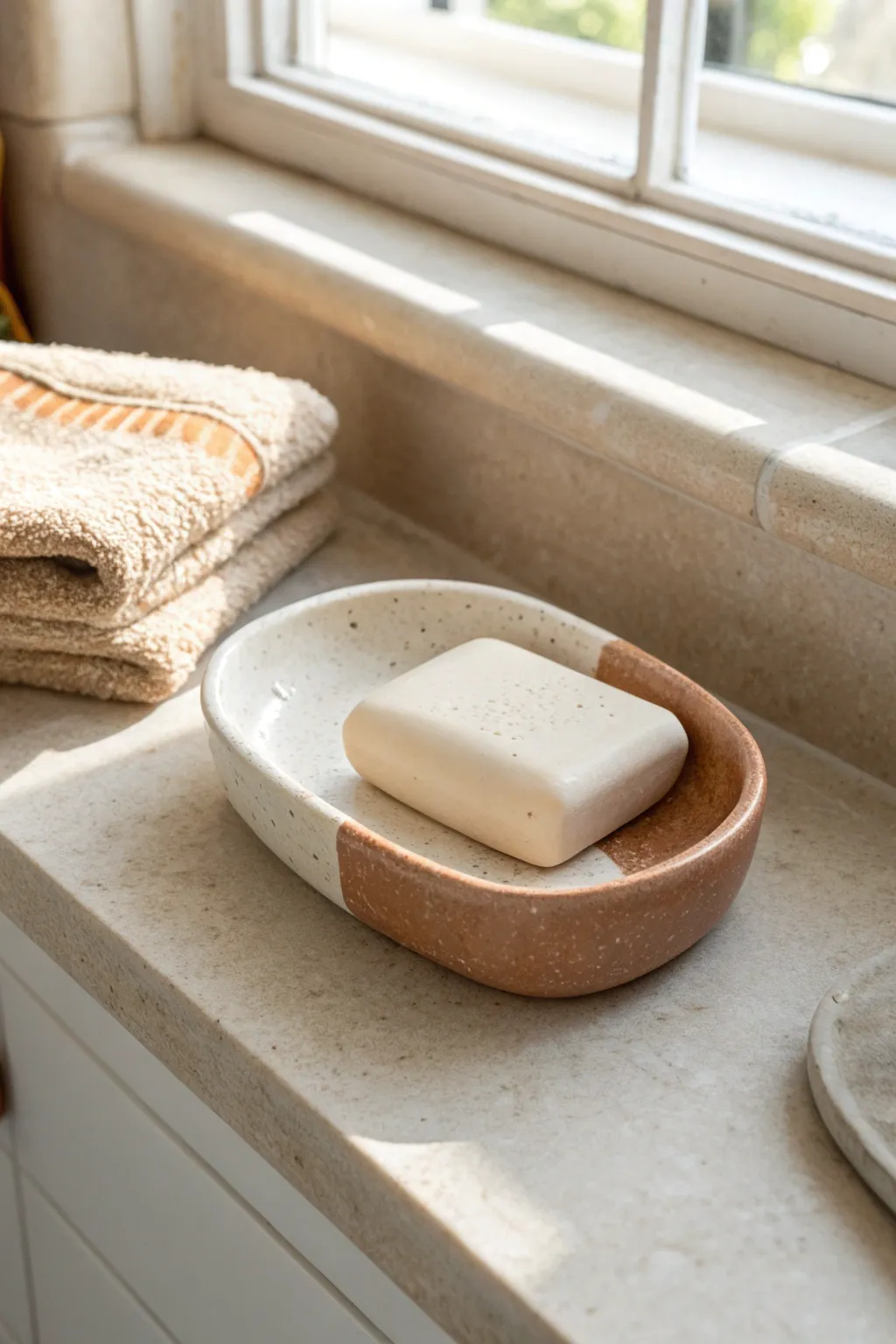 A simple two-tone clay soap dish gift that adds calm, handmade charm to Mom’s sink