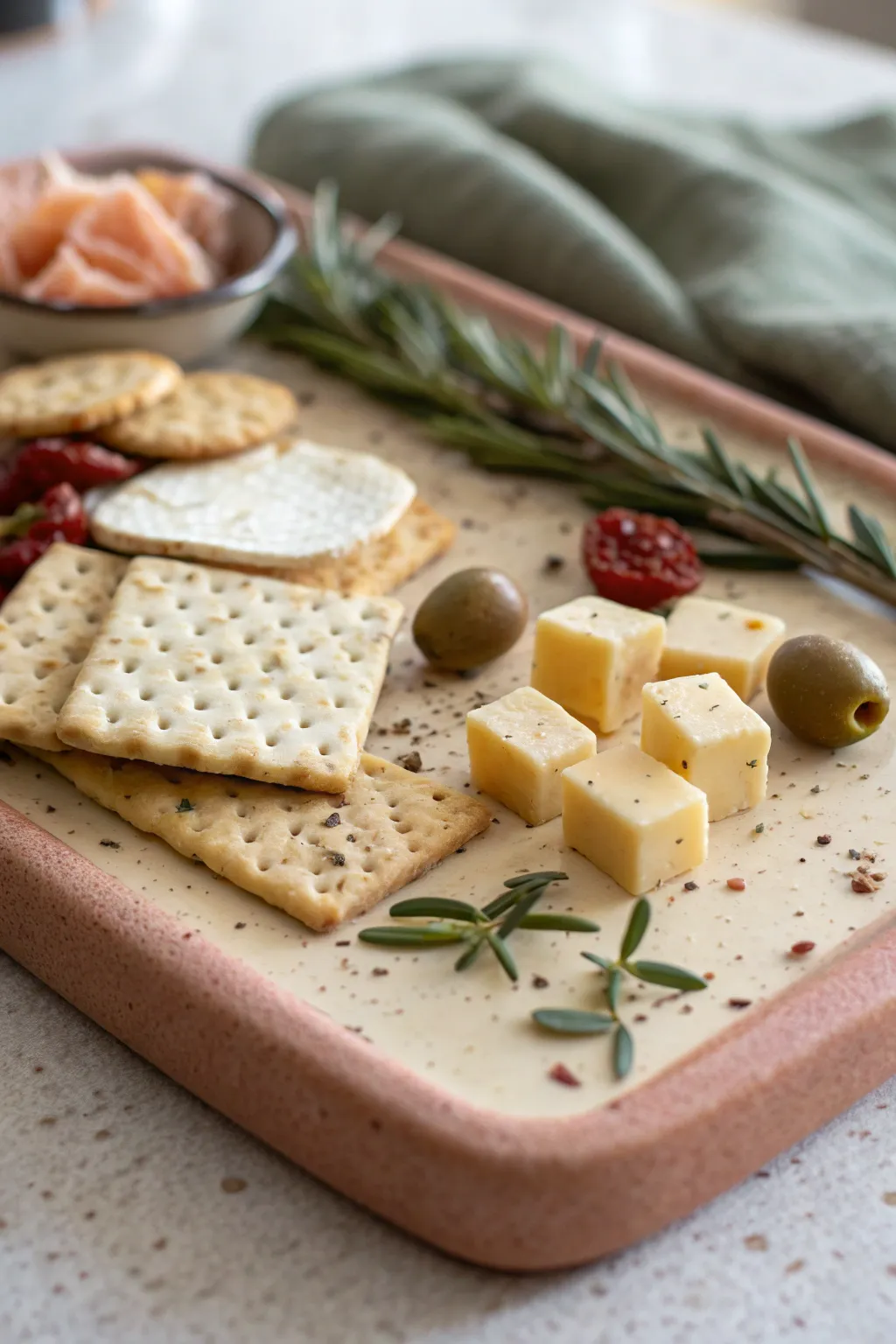 Beginner-friendly clay charcuterie board magnet in warm neutrals, crisp focus and cozy minimal style