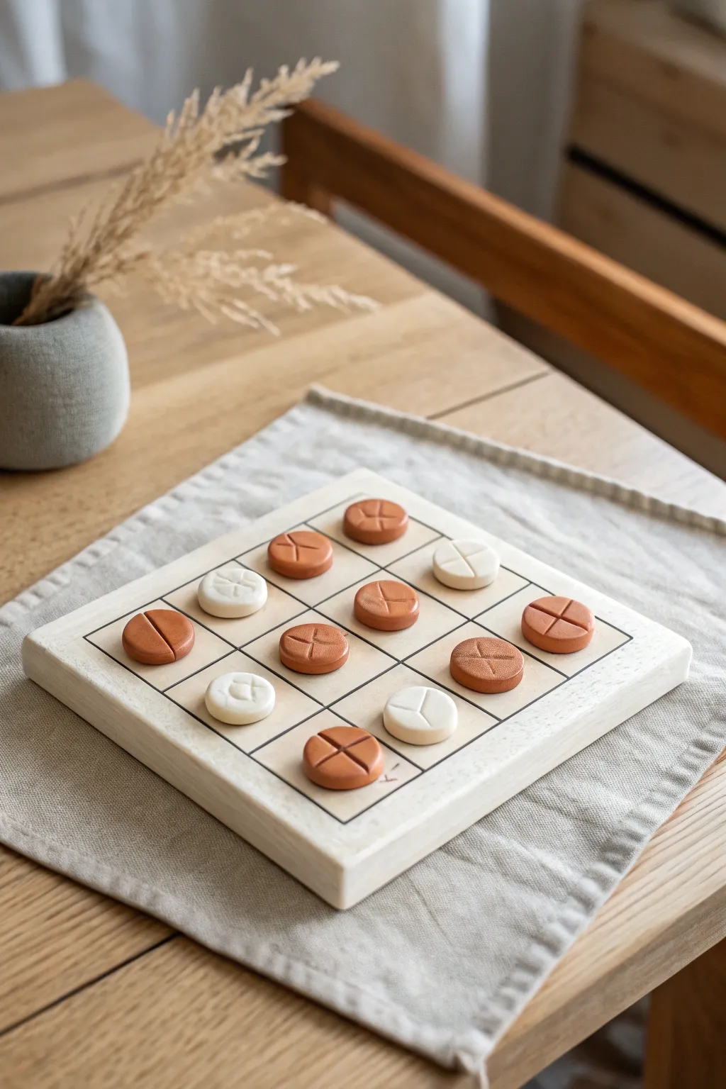 A minimalist polymer clay tic-tac-toe set, the sweetest handmade coffee-table gift idea.