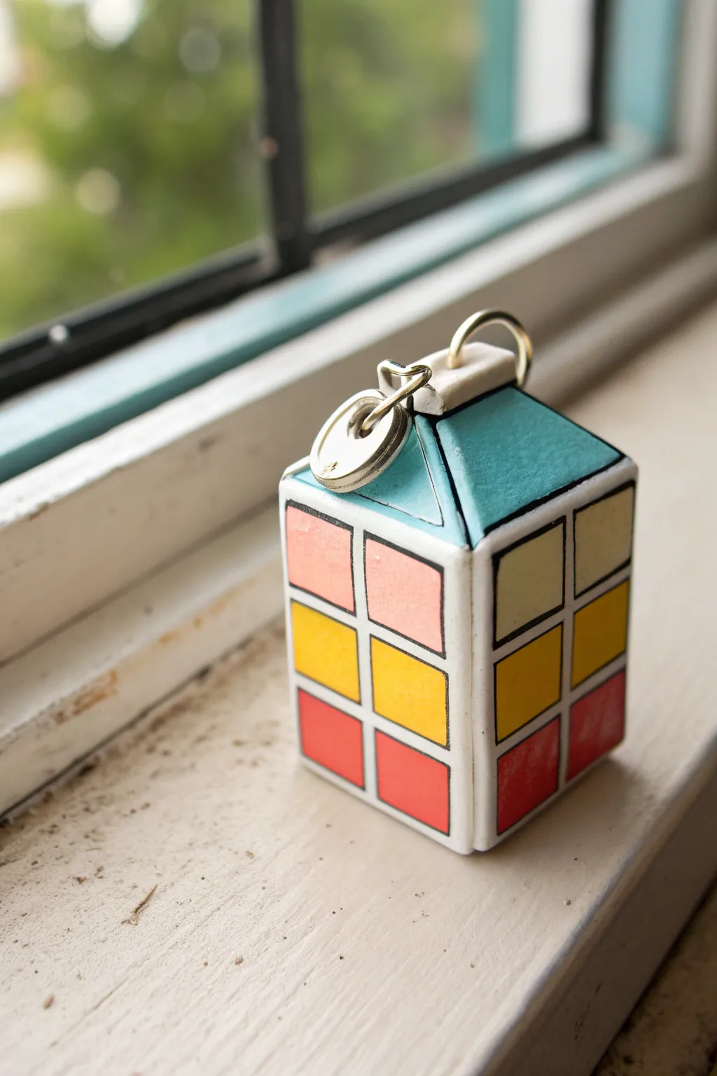 Pop art mini grocery box charm with glossy color blocks and crisp linework, cute and modern.