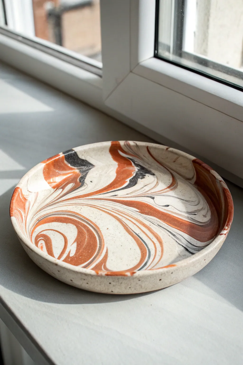 Bold marbled slab dish with softly lifted edges, modern contrast and handcrafted simplicity