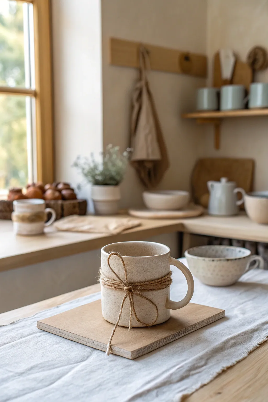 A simple photo-and-pack nook: one finished mug ready to gift, photograph, and ship in minutes.