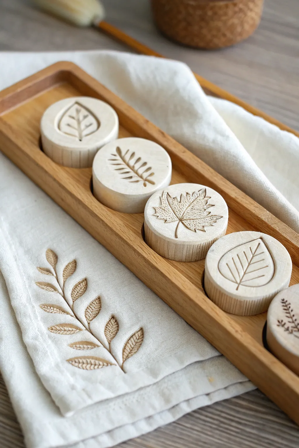 Minimal oven-bake clay texture stamps with crisp patterns, ready for future Sculpey projects.