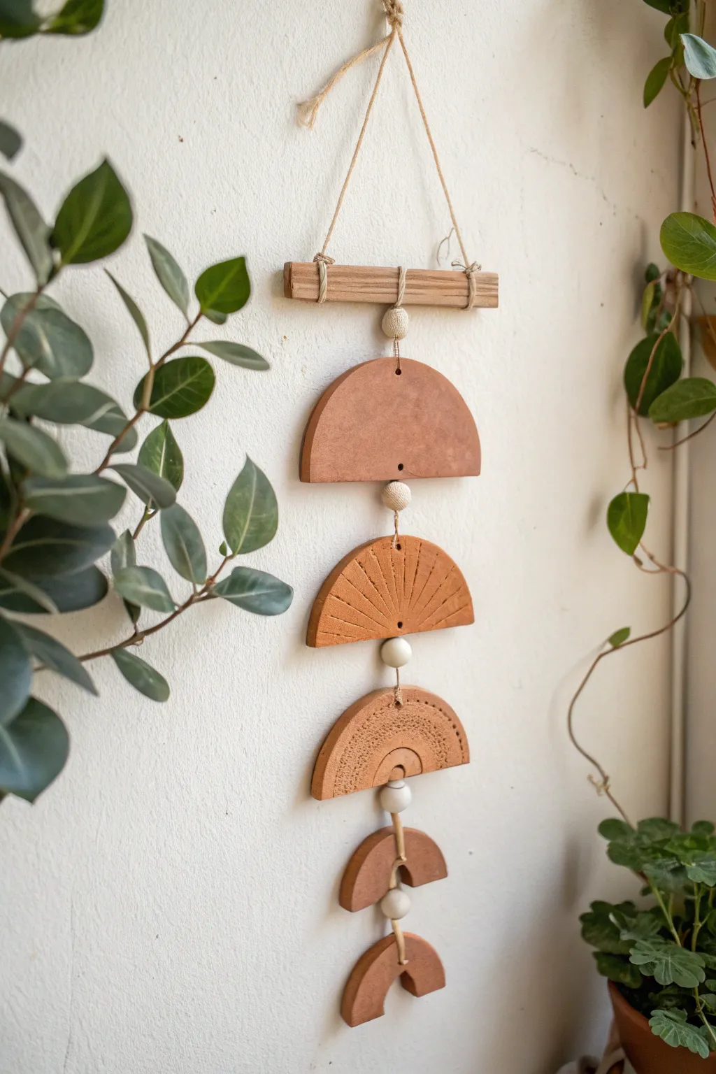 Minimal geometric air dry clay wall tiles for beginners, styled in soft Scandinavian boho tones.