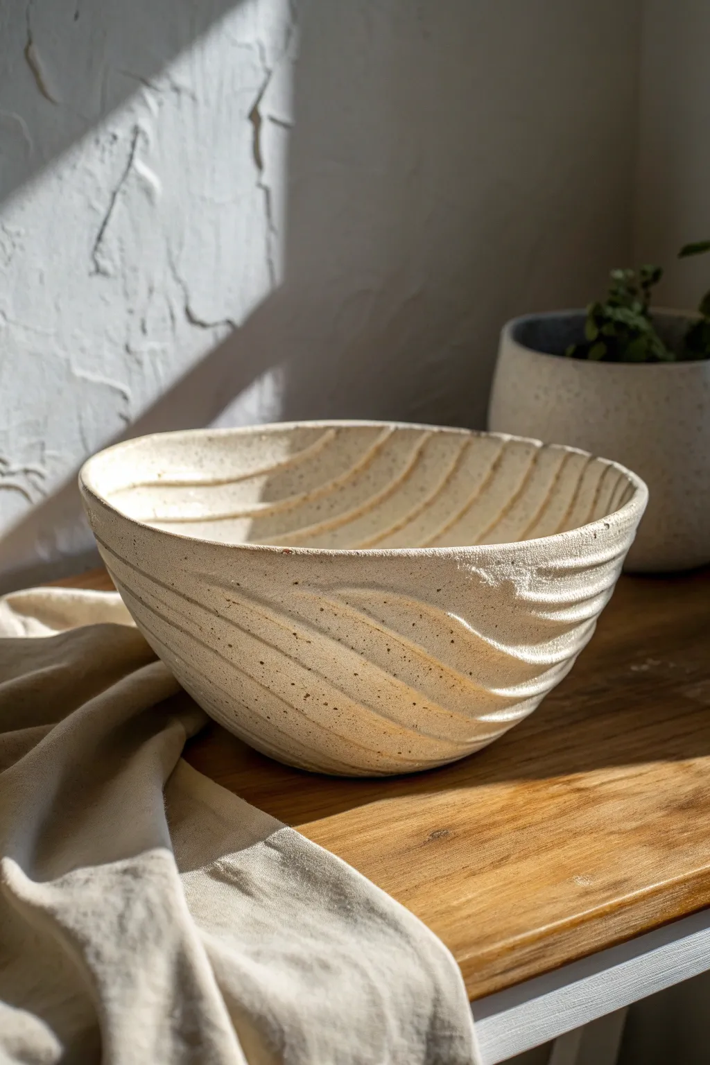 Beginner-friendly folded slab bowl with bold texture and sculptural folds in minimal boho style.