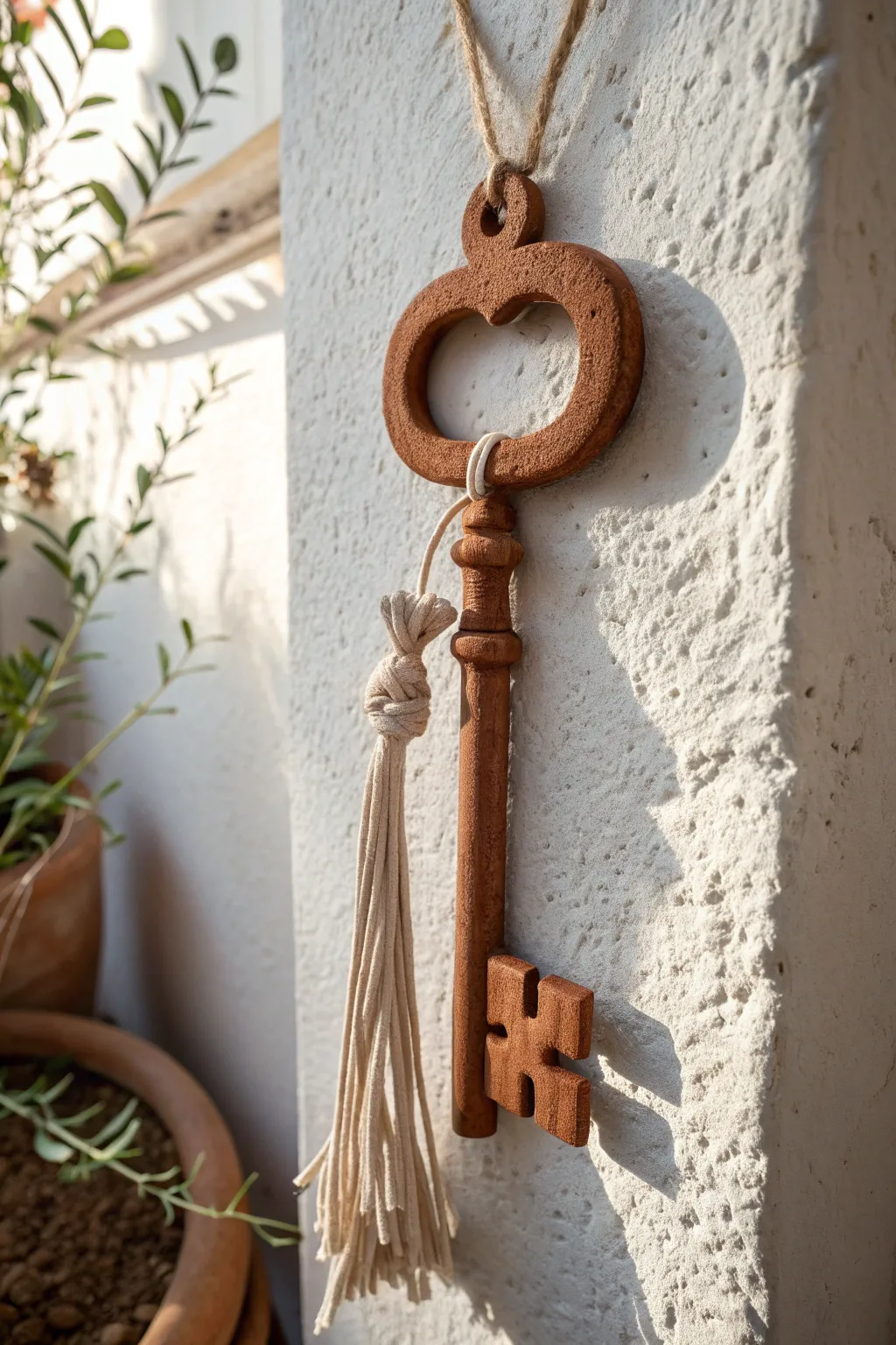 Boss key wall hook: oversized clay key holding headphones, minimalist boho vibe for gamers