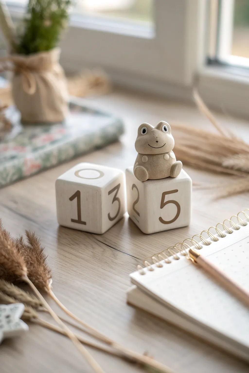 Sweet clay frog calendar with number blocks, a minimal boho desk accent you can make at home.