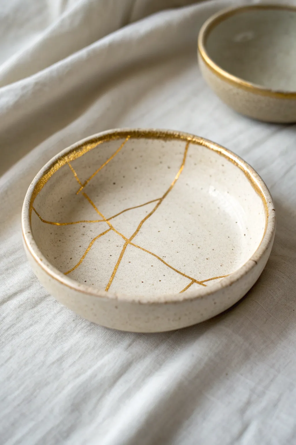 A simple beginner dish with kintsugi inspired lines, turning imperfections into calm beauty