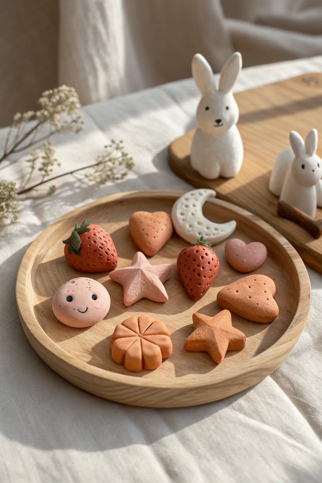 Speed-sculpt roulette results: eight sweet clay minis in a calm Nordic-boho gallery lineup.