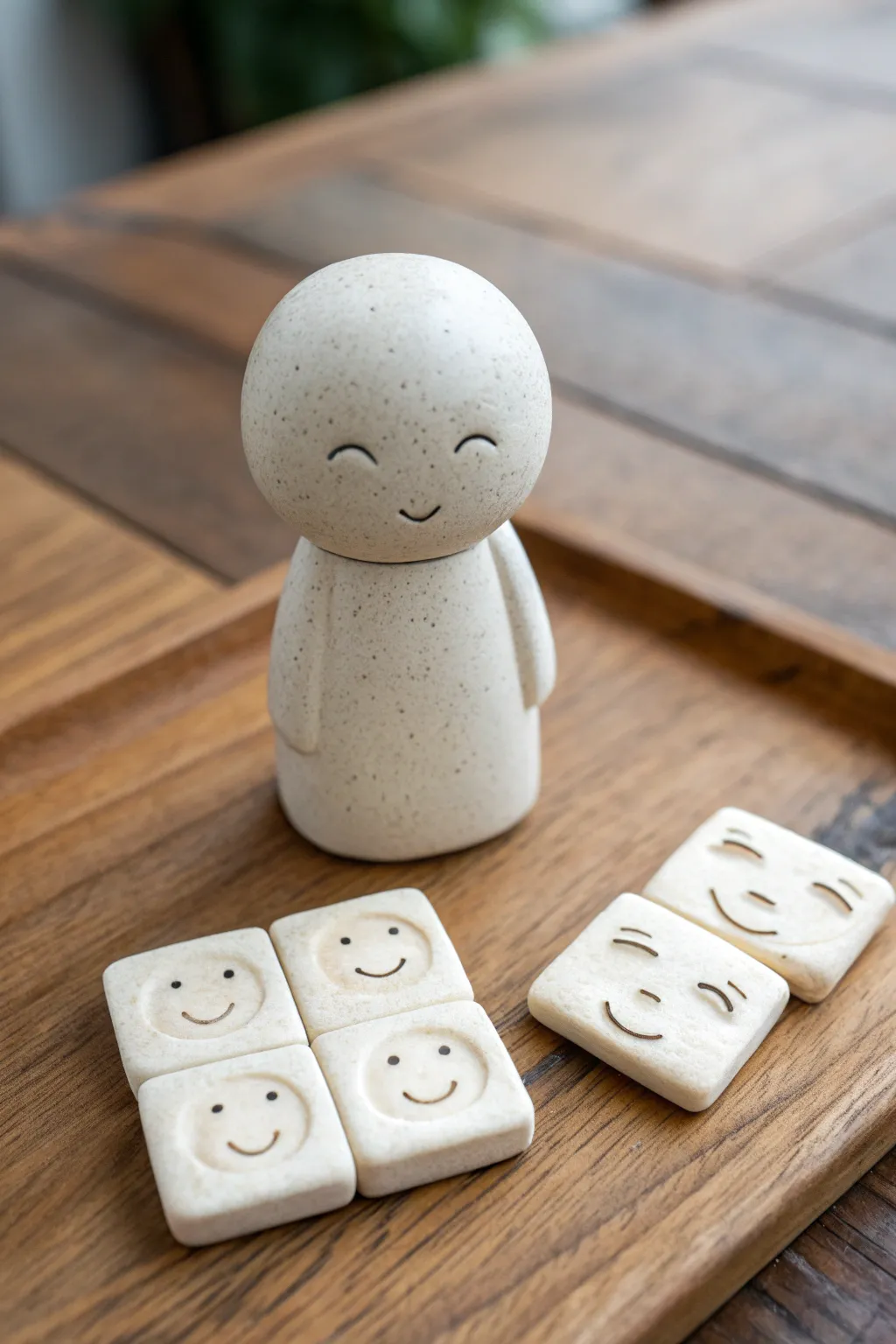 Swap the mood in seconds: a simple clay character with three expressive, changeable faces.