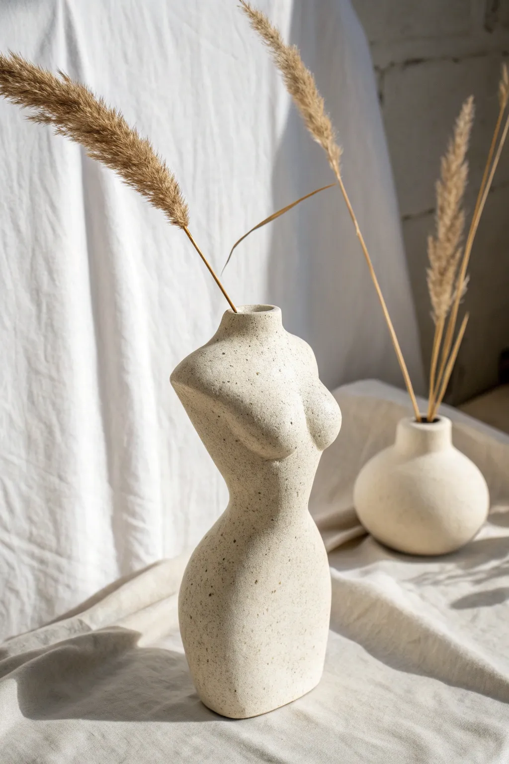 Curvy torso bud vase with a single stem, minimal Scandinavian clay inspiration for beginners.