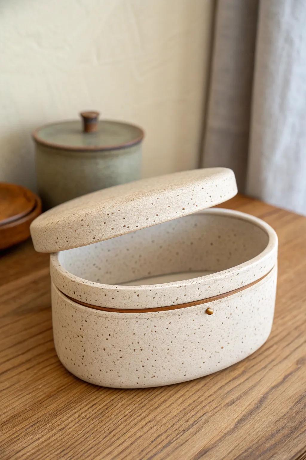 Minimal clay jewelry box with a satisfying secret double-lid compartment reveal