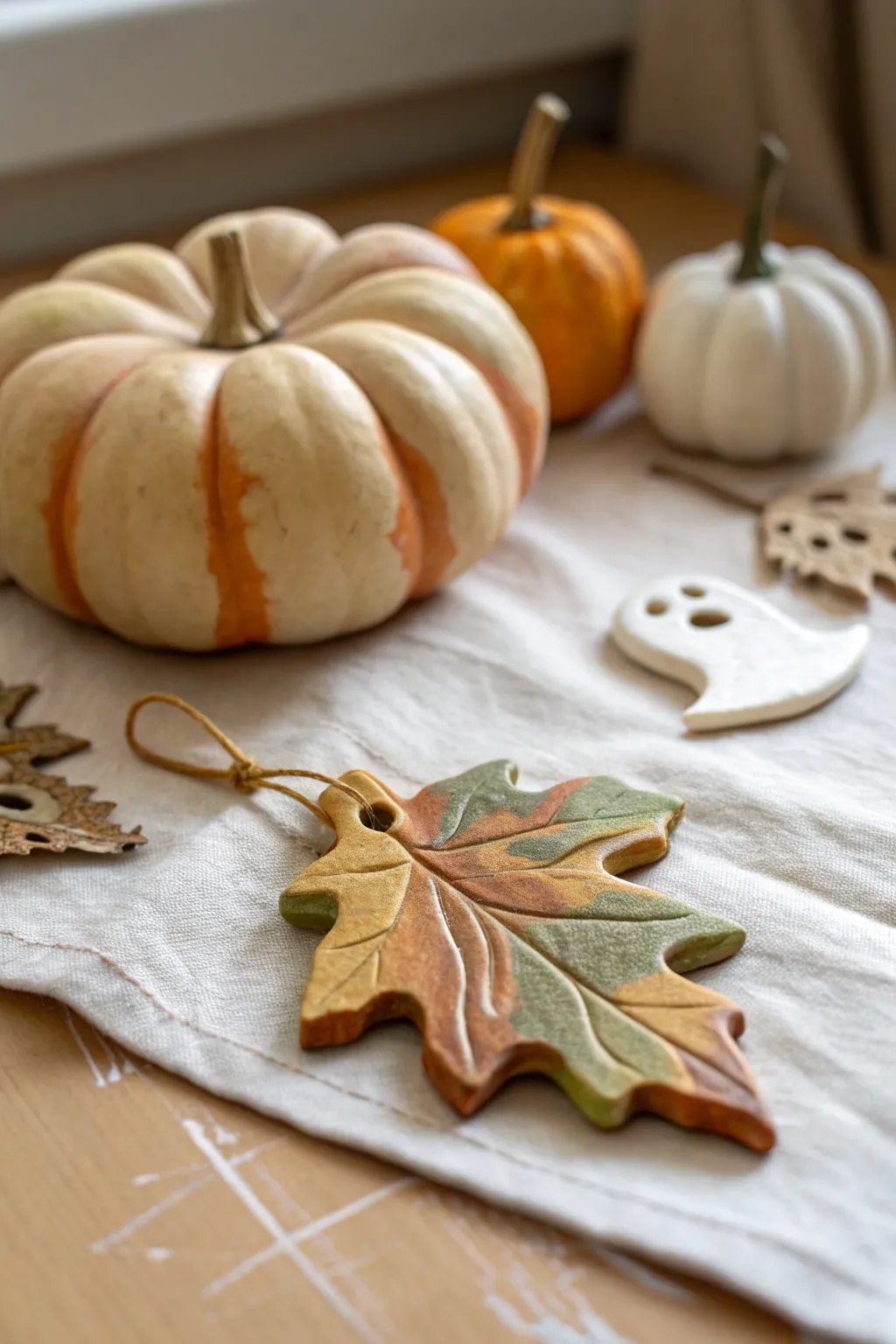 Marbled fall swirl charms in terracotta, mustard, cream, and moss for cute seasonal DIYs.