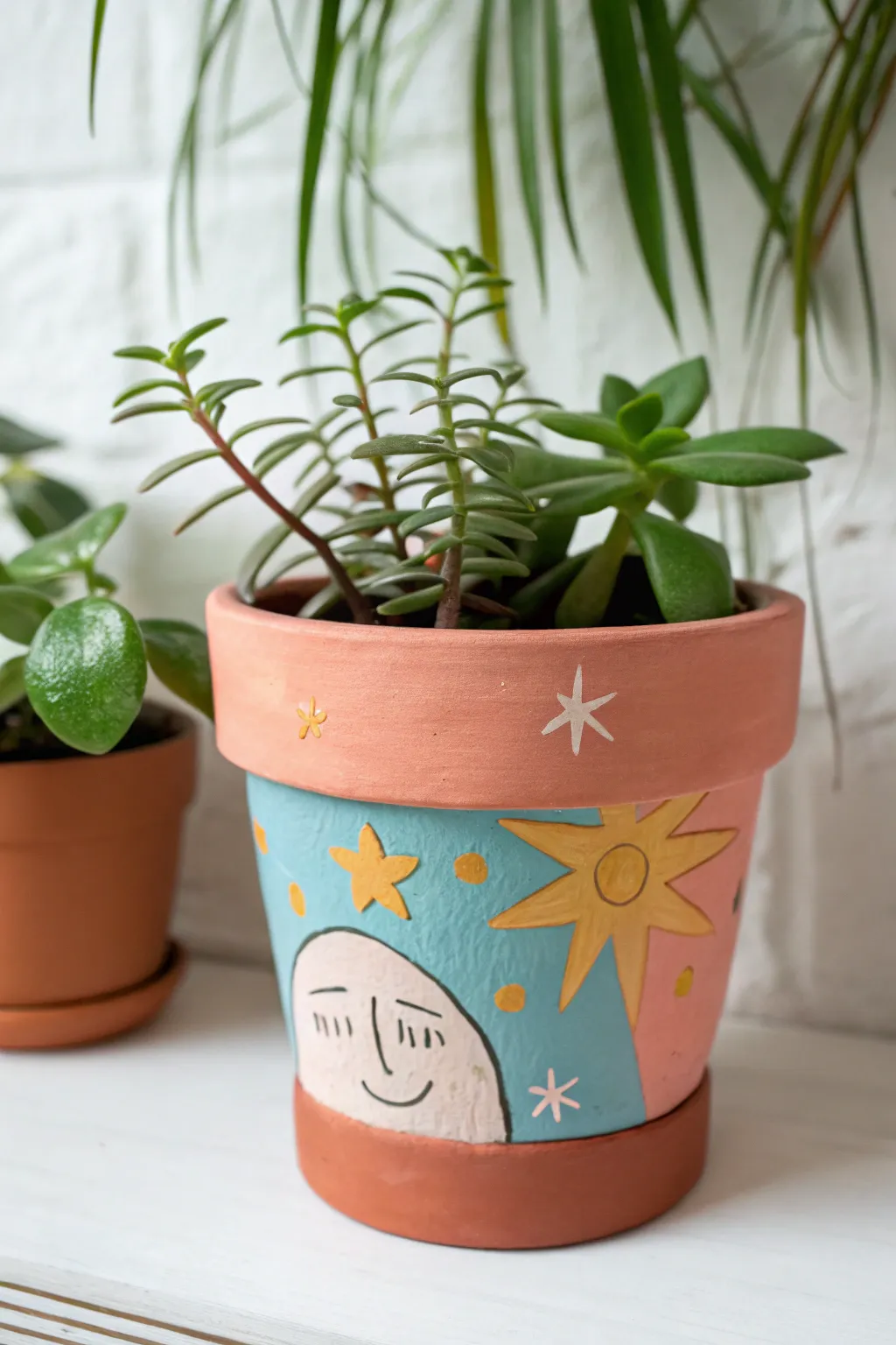 Bright air-dry clay add-ons turn a simple terracotta pot into a modern boho mini planter.