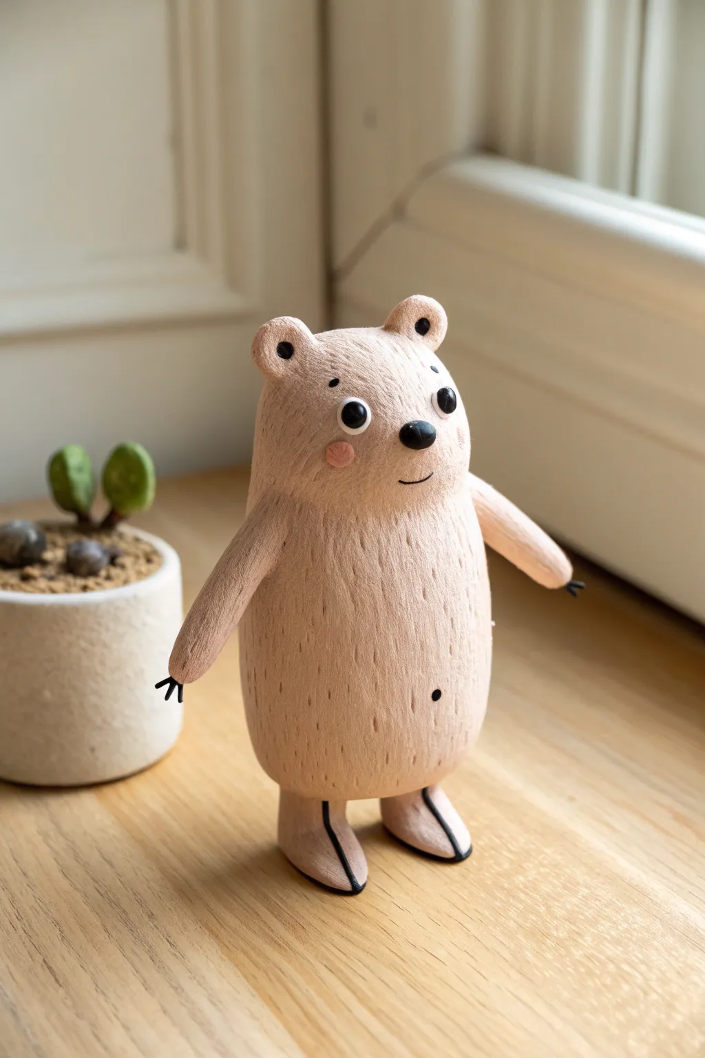 Poseable foam clay critter with wire limbs, a simple whimsical accent for minimalist shelves.