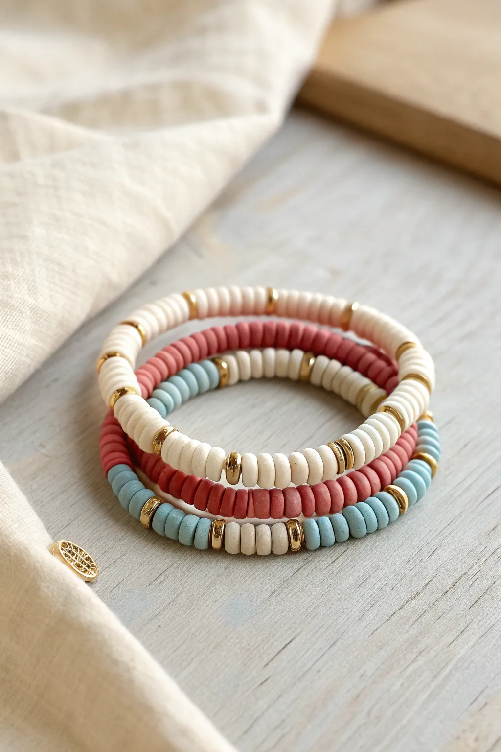 Patriotic pastels in dusty red, ivory, and soft blue for a sweet Fourth of July stack.