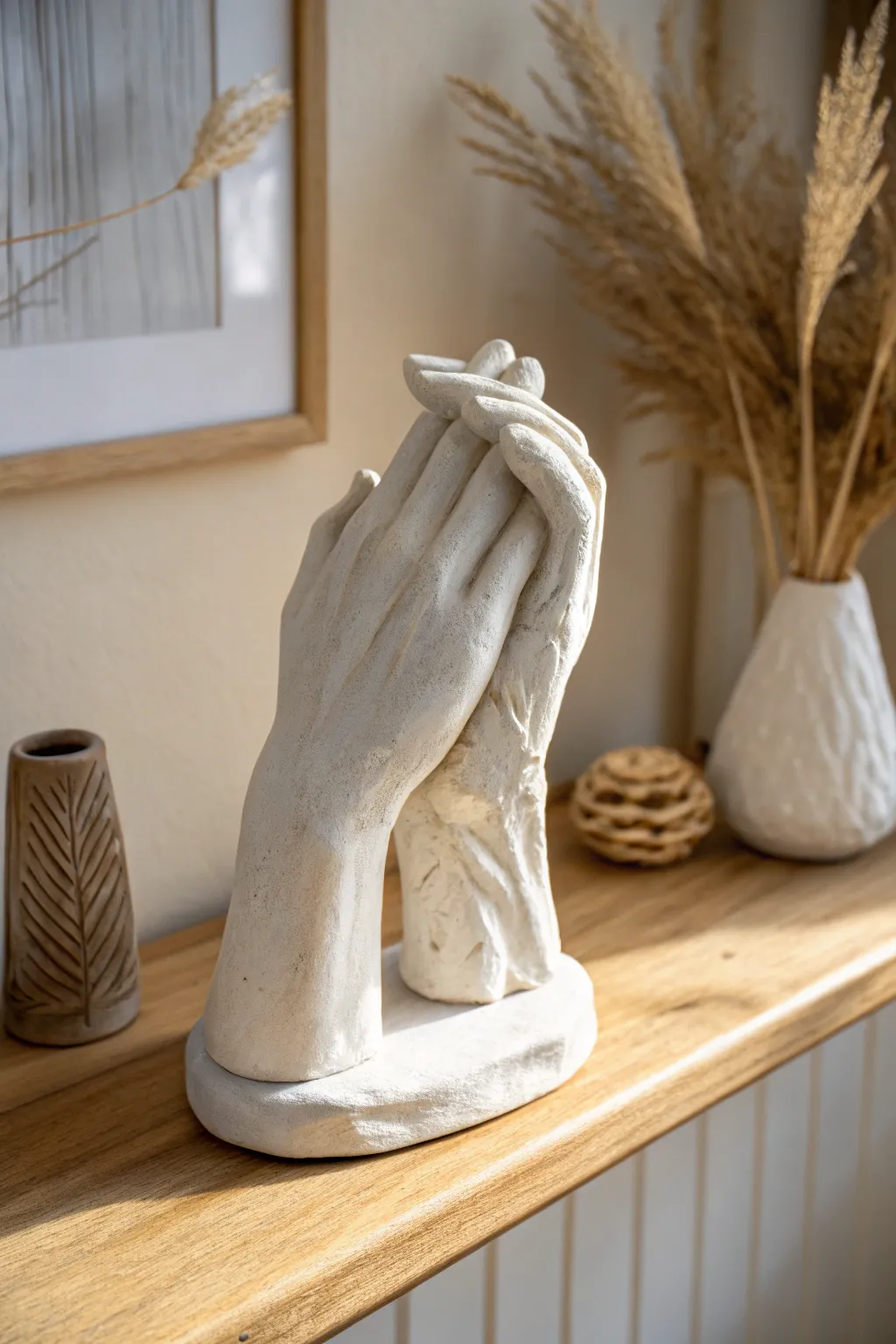 Minimal hand keepsake sculpture in creamy clay, a timeless gesture for your shelf and heart.