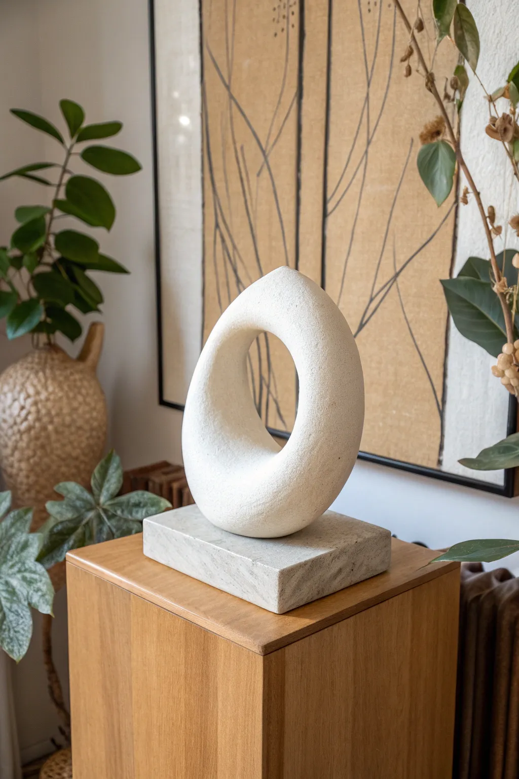 Ceramic sculpture meets painted shadow, a chic 2D + 3D display for mixed media ceramics.