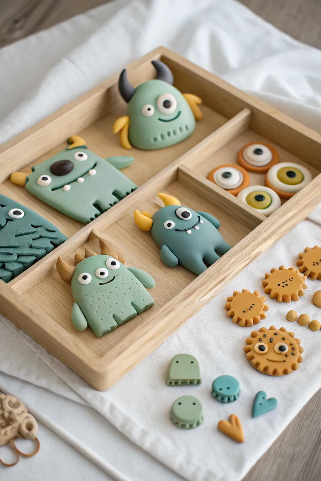 Build-your-own polymer clay monster kit with cute parts, bold contrast, and minimalist boho styling.