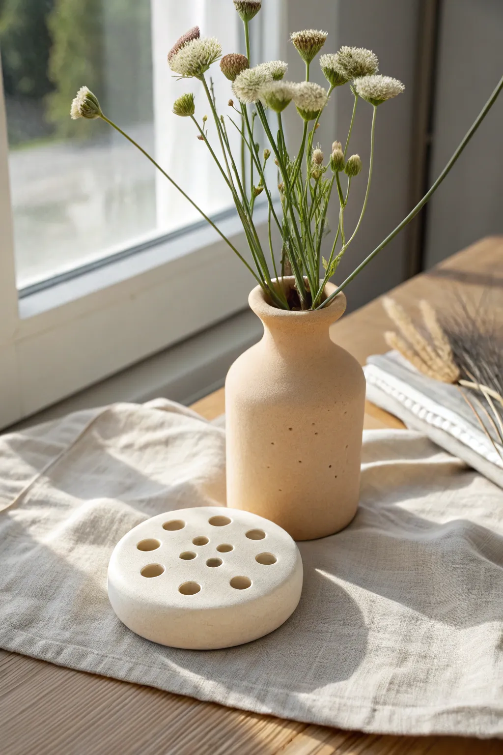 Air dry clay flower frog insert keeps stems neatly spaced for effortless, modern bouquets