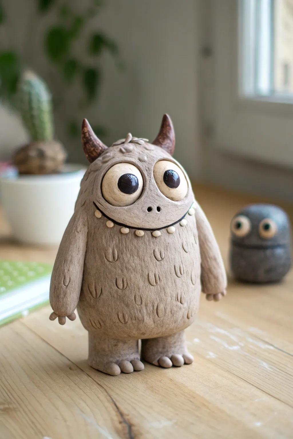 Creepy-cute clay monster with stop-motion vibes, minimal styling, and handmade texture.