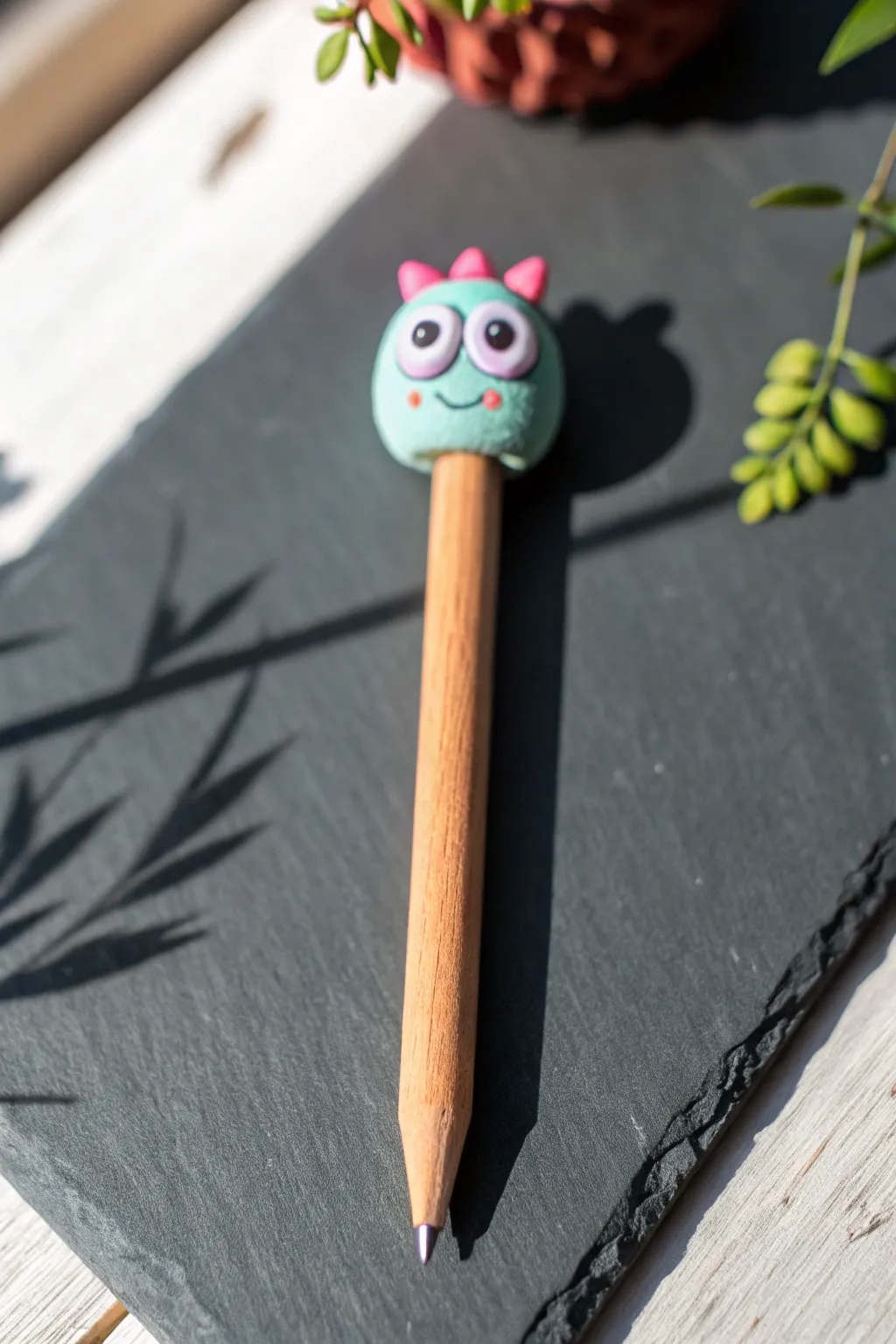 Make this squishy one eyed clay monster pencil topper, an easy cute project with bold pastel charm.