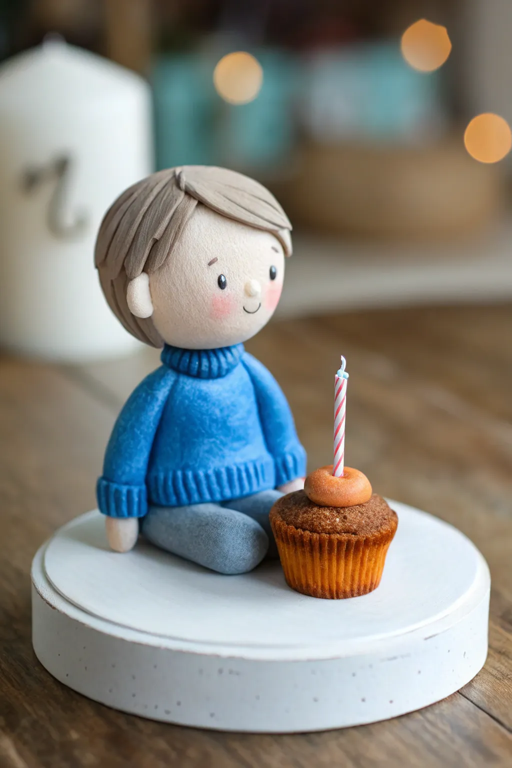 Custom clay portrait figurine with a tiny cupcake, a simple handmade birthday gift idea to cherish.