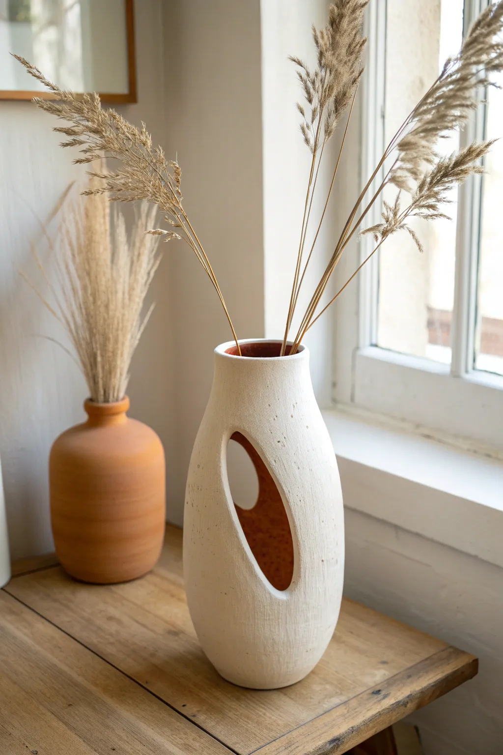 Easy wavy cutout clay vase for dried florals, Scandinavian minimalism with a boho touch