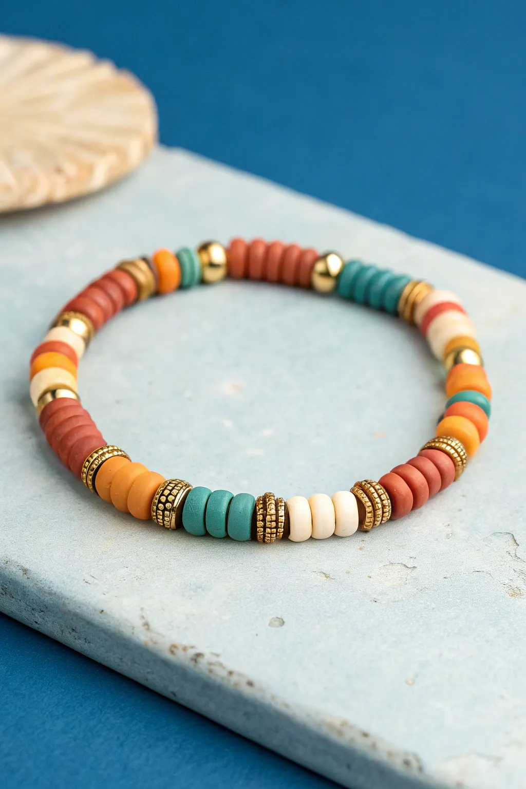 Texture Sandwich spacer mix: bold clay discs with tiny smooth spacers for an easy cute rhythm.
