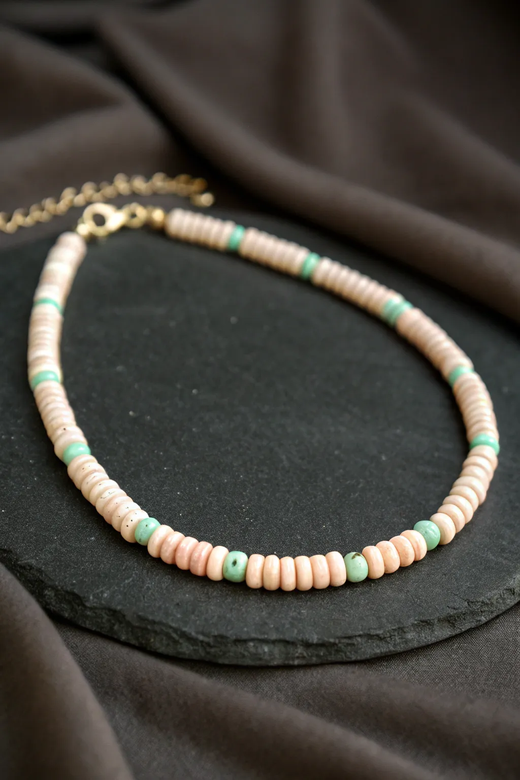 Soft heishi choker with tiny glow beads for a magical night-out look that feels handmade.