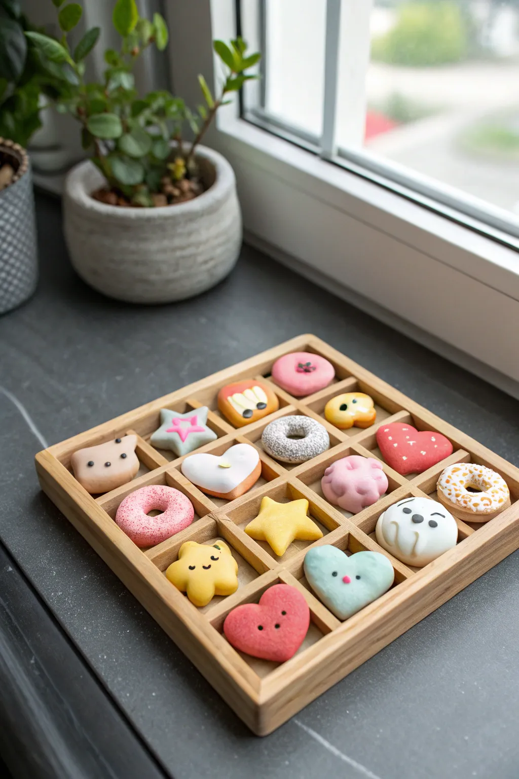 Tiny mystery charm grab bag: colorful mini air dry clay charms neatly arranged in a chic tray