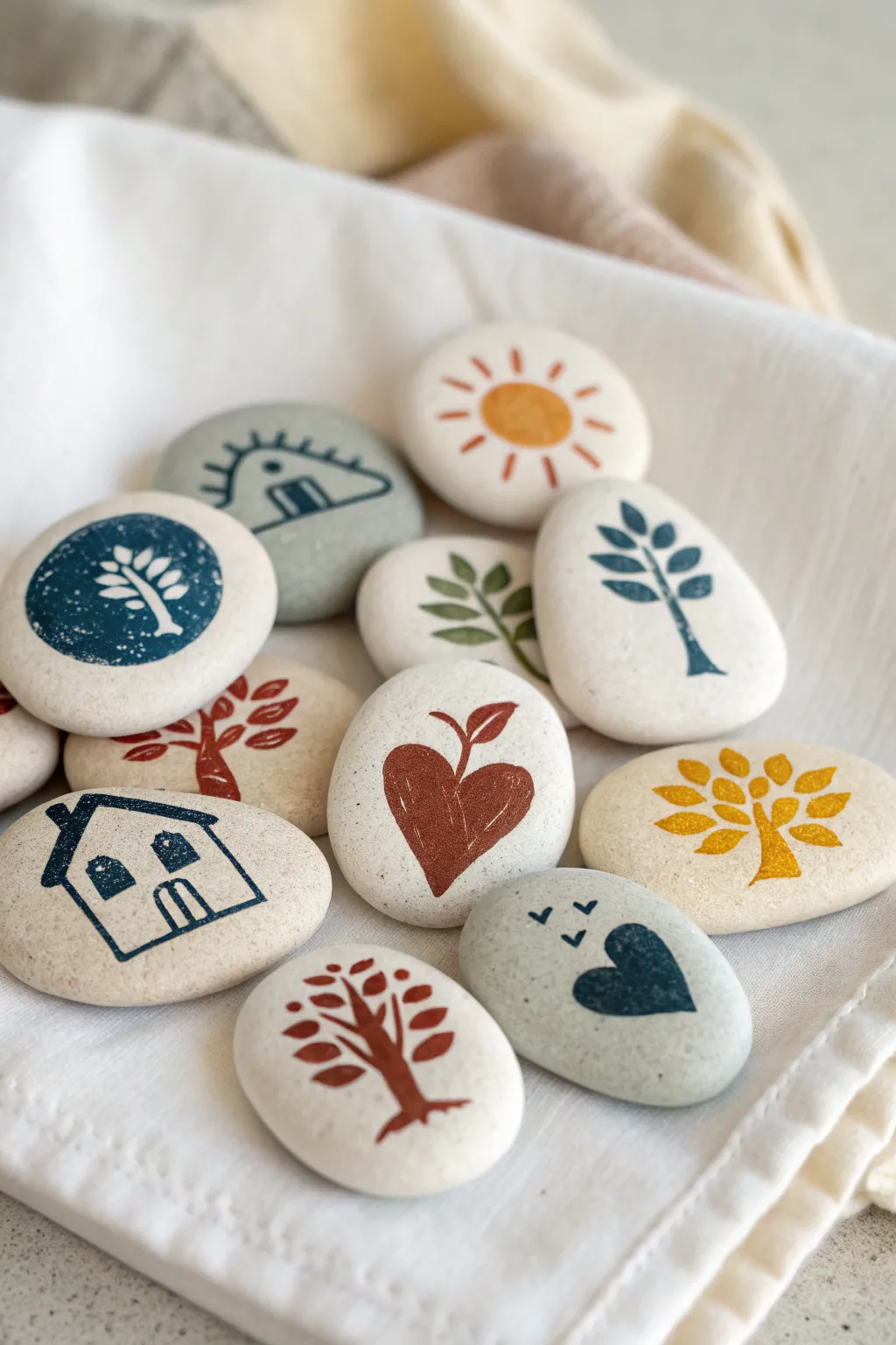 Easy story stones with bold stamped icons, a simple clay craft kids can play and tell tales with.
