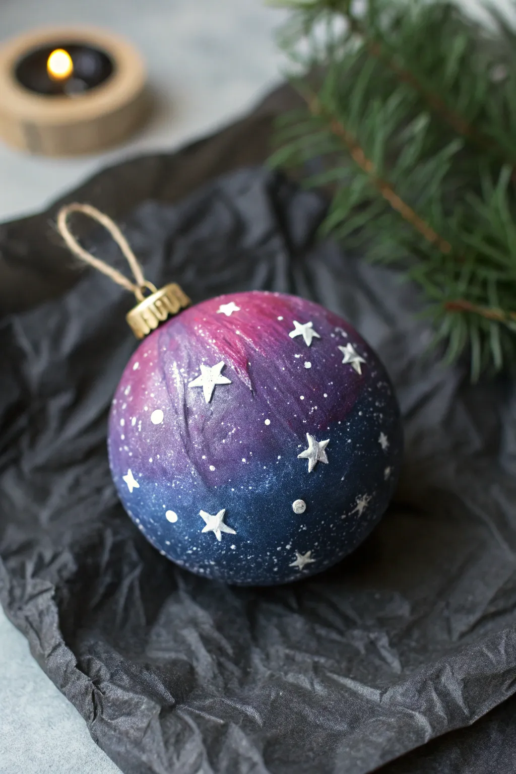 DIY galaxy clay planet with splatter stars, bold colors and minimalist magic for kids