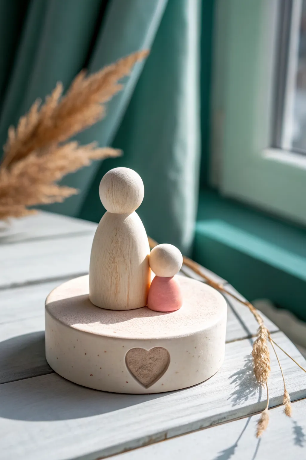 Sweet mother-and-child clay sculpture centerpiece, minimalist and heartfelt for Mothers Day.