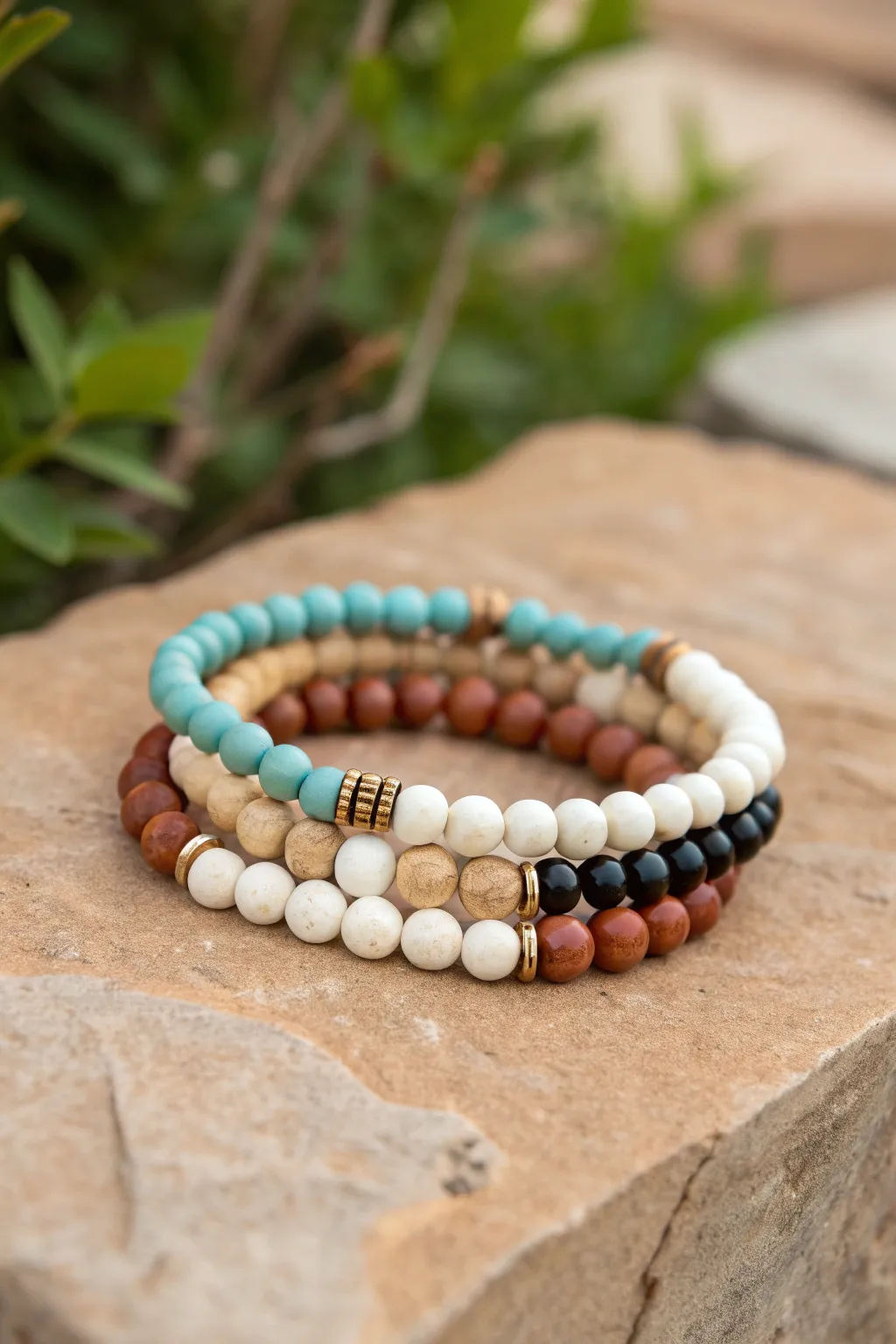 Story stack trio in sky, earth, and night palettes for an easy Native inspired clay bead look