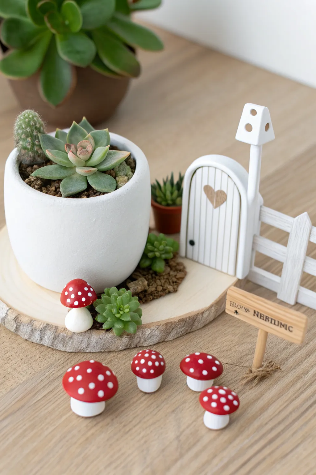 Modular polymer clay fairy garden pieces in bold colors, easy to swap and refresh each season