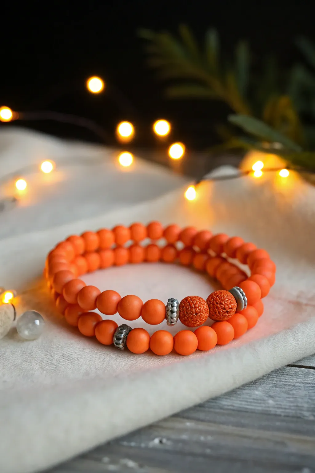 Glow accent clay bead night stack in bold colors, softly lit to show a gentle luminous pop