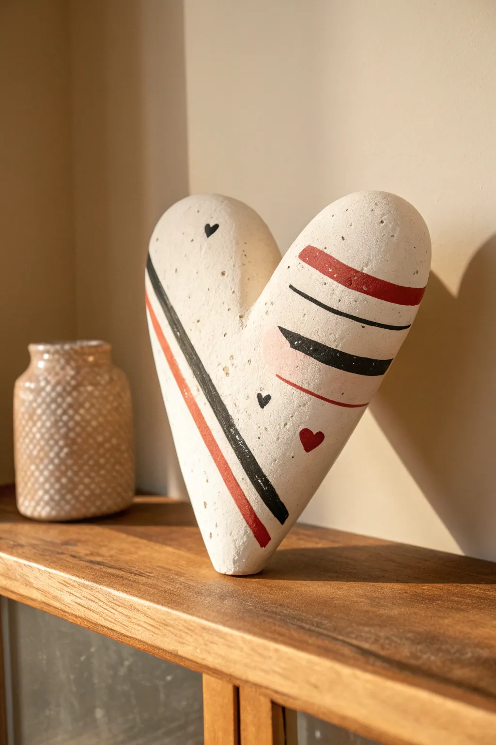 Modern abstract clay heart with bold paint splatters, perfect minimalist Valentine decor.