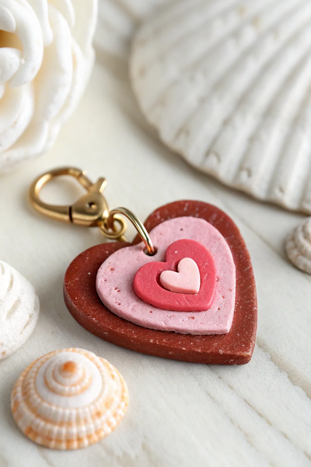 Layered heart charm with a hidden cutout reveal, perfect for simple Valentine polymer clay gifts.