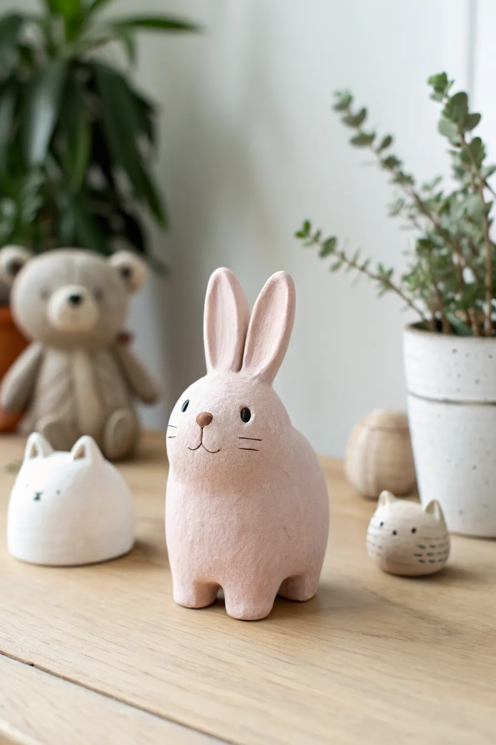Soft pastel pinch pot animals to inspire easy air clay figurines with minimalist charm