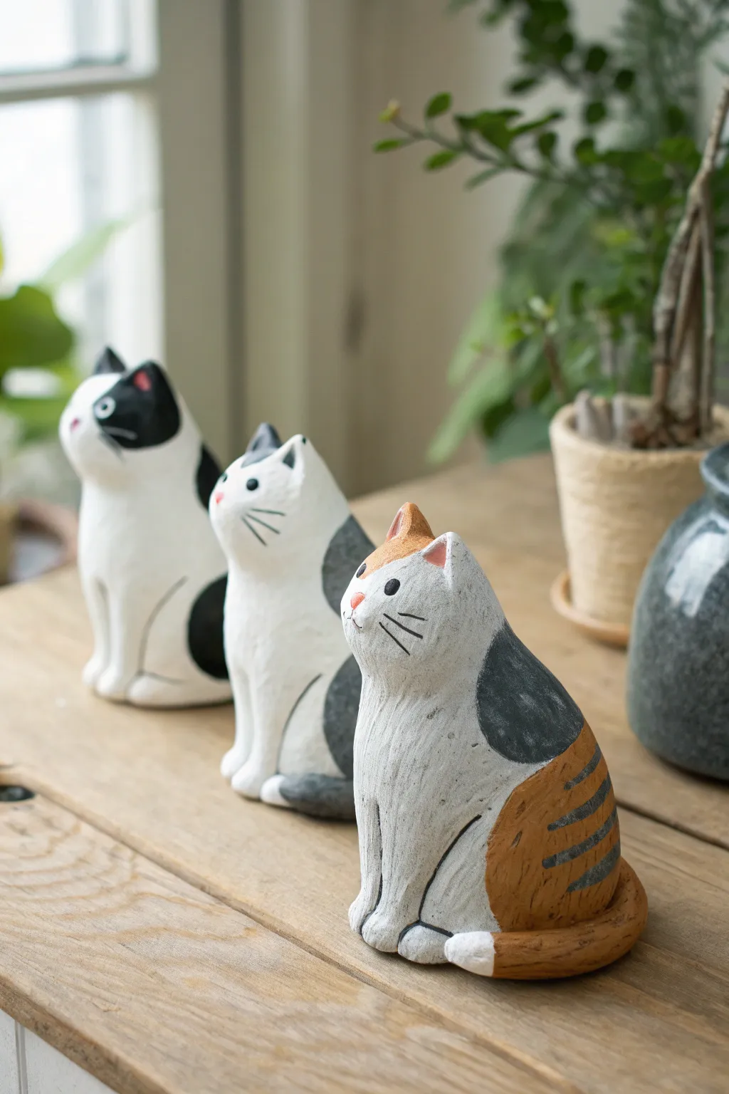 Chunky cat mini trio in classic colors, a sweet minimalist air dry clay figurine idea