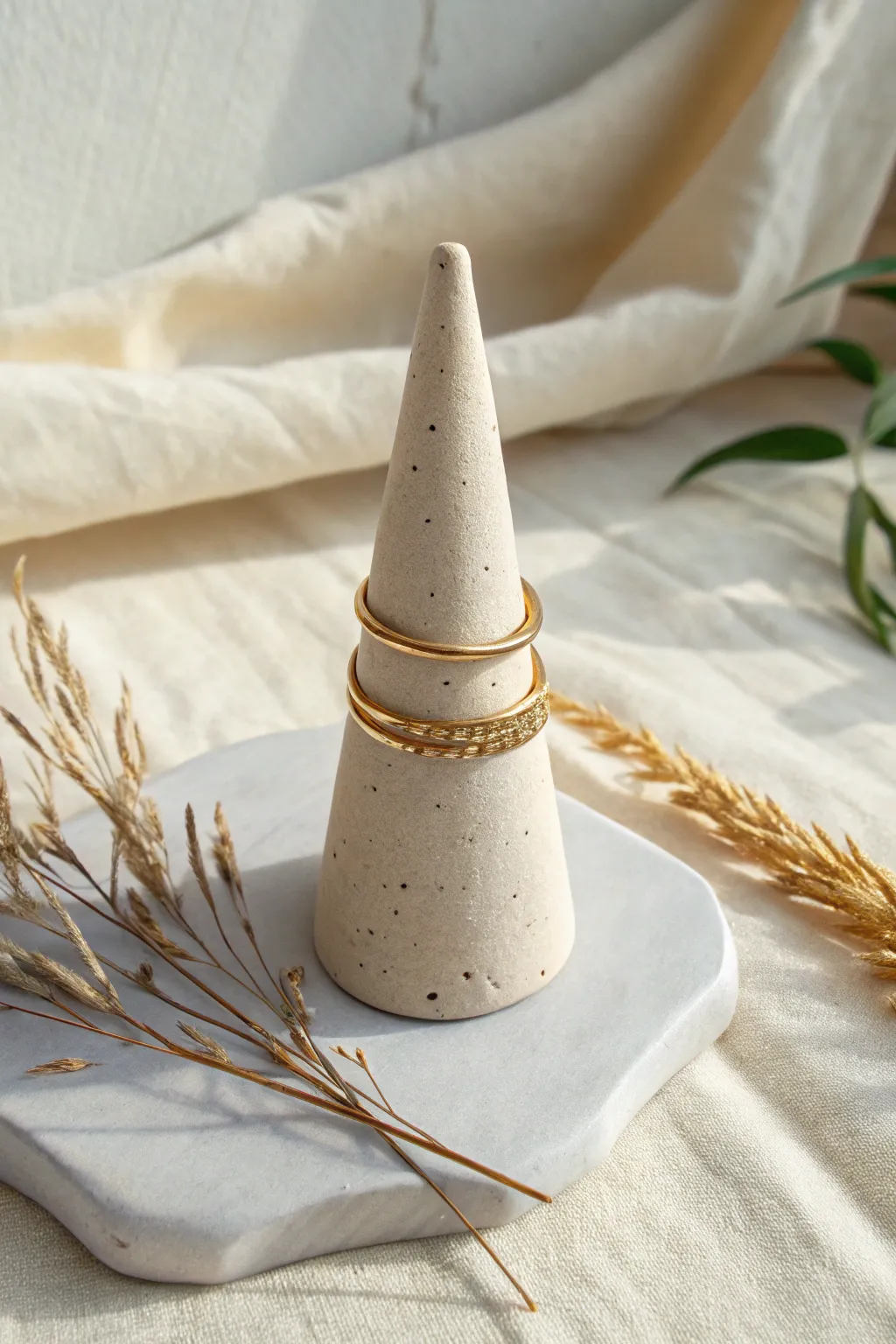 Beginner-friendly air dry clay ring cone holder, minimalist and pretty for your bedside.