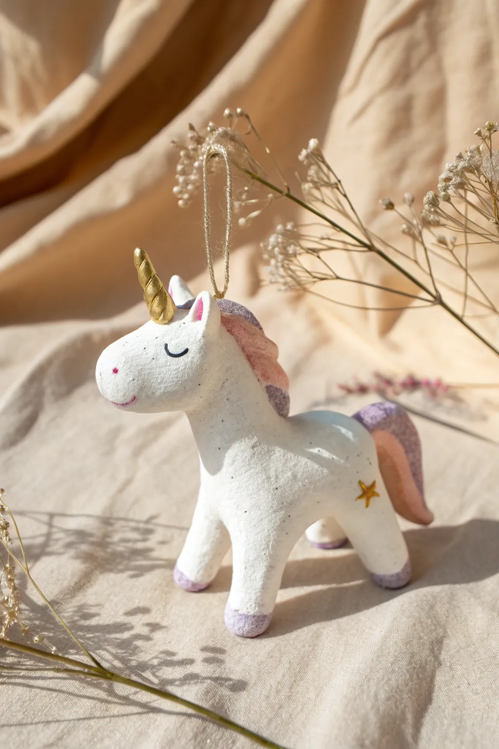 Minimal pastel air dry clay unicorn ornament with boho charm, sweet and easy DIY decor