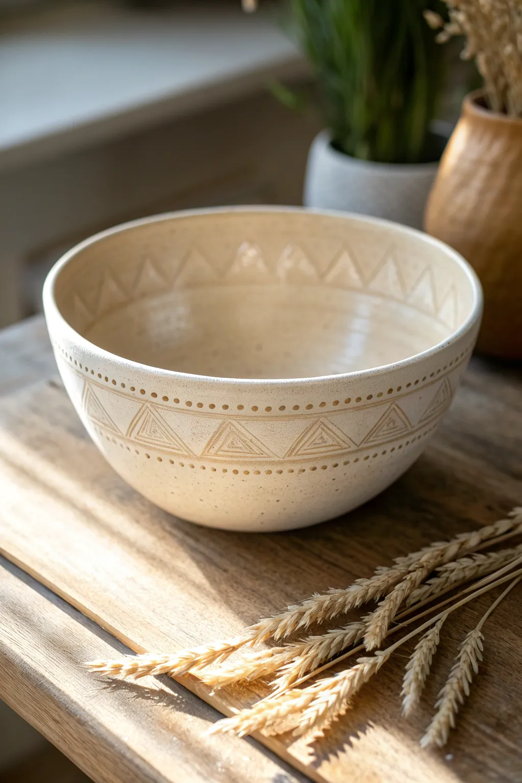 Minimal ceramic cereal bowl with carved band and glossy glaze pooling for elegant contrast.