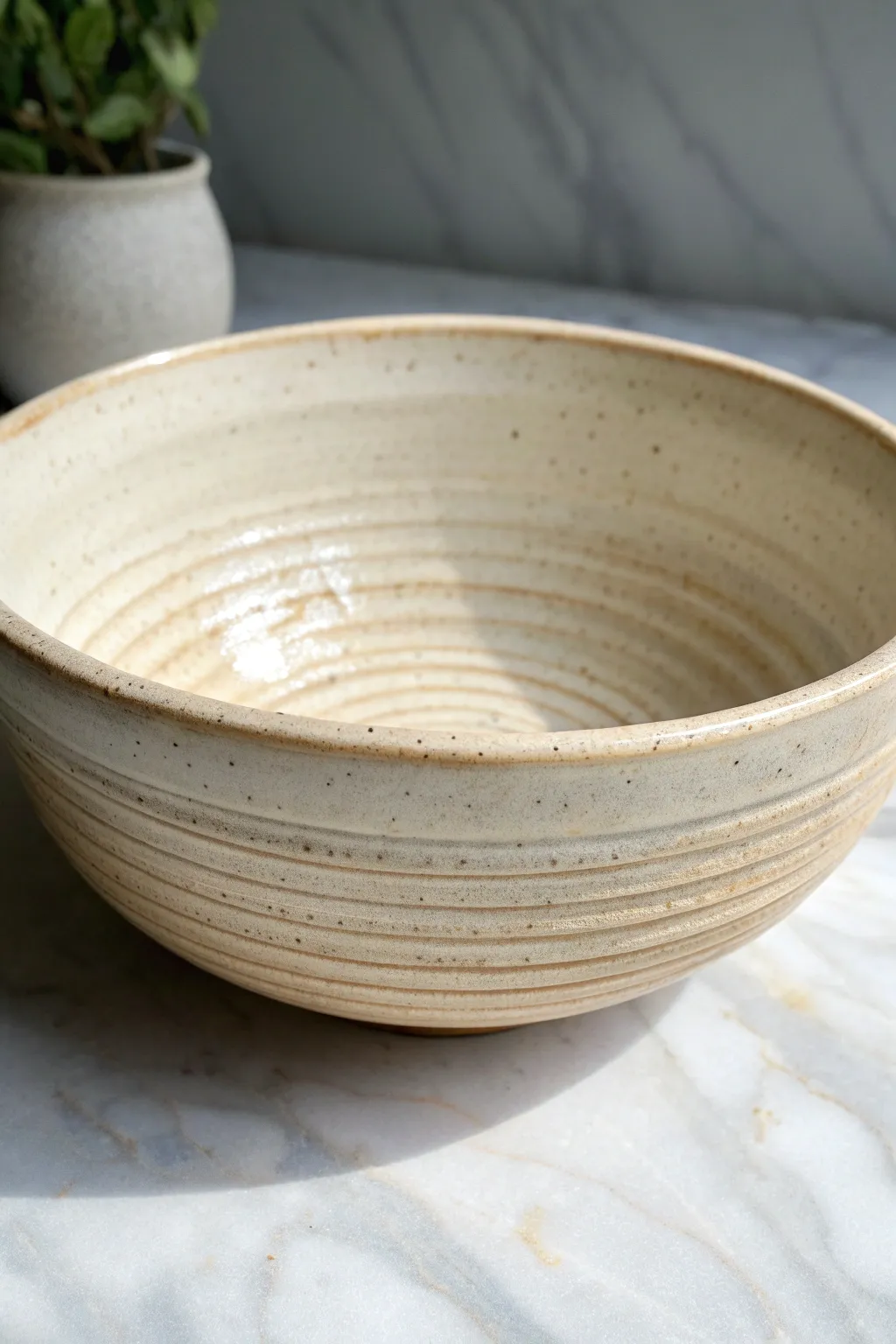 Coil-built beginner bowl with subtle texture and a simple glaze that pools beautifully in the grooves