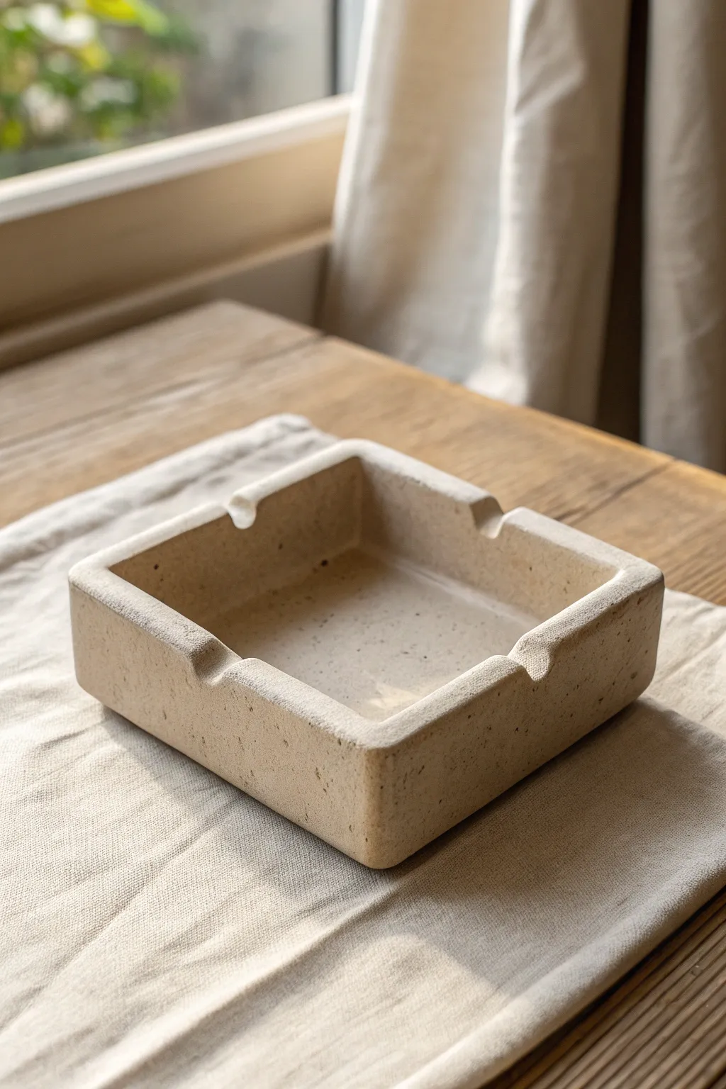 Crisp-corner square slab ashtray in matte neutral tones, minimalist and beautifully handmade