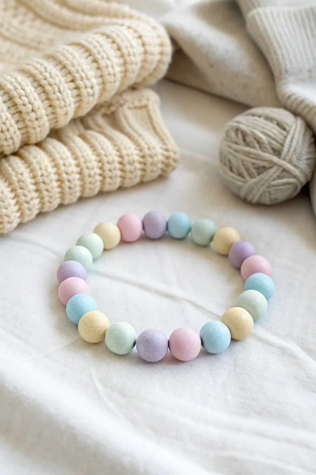 Soft pastel clay beads for a calm, cozy bracelet color combo that feels airy and handmade.